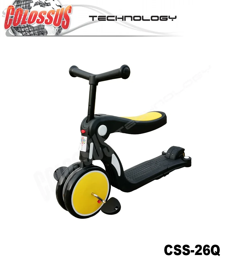 Dečiji trotinet/tricikl/guralica 6u1 CSS-26Q crno/zuta Colossus - Slika 4