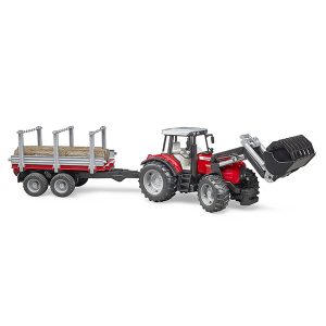 Traktor MF sa prikolicom i drvima 020460