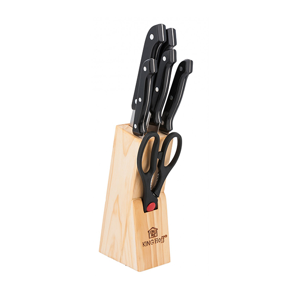 Set kuhinjskih noževa 7kom Kinghoff je praktičan i dekorativan set, koji čini set od 5 različitih noževa, kuhinjske makaze i atraktivan drveni stalak.