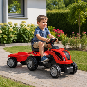Dečiji traktor na pedale sa prikolicom – model 956 crveni