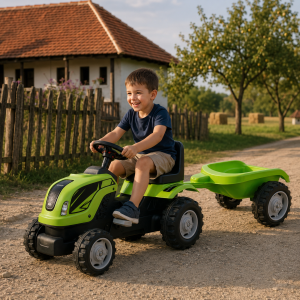 Dečiji traktor na pedale sa prikolicom – model 956 zeleni