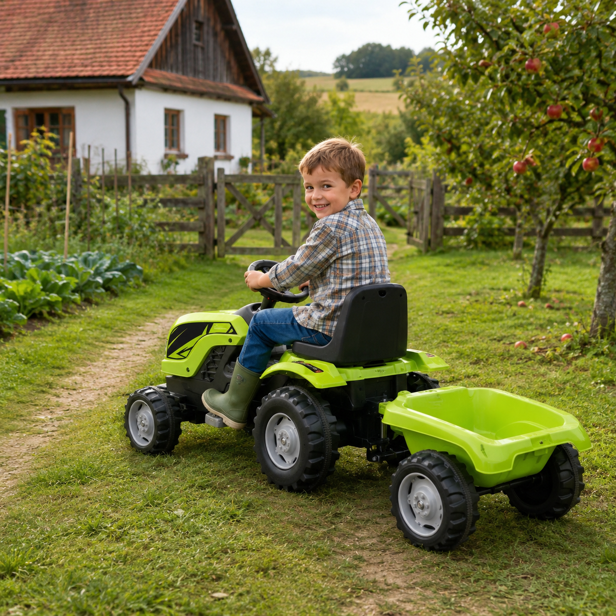 Dečiji traktor na pedale sa prikolicom – model 956 zeleni - Slika 5