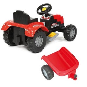 Traktor na akumulator sa prikolicom Crveni