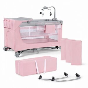 Kinderkraft prenosivi krevetac LEODY+accessories pink