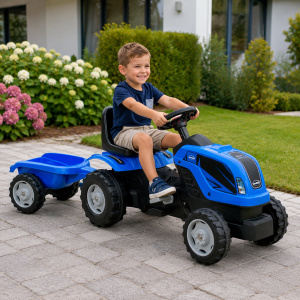 Dečiji traktor na pedale sa prikolicom – model 956 plavi