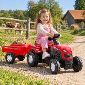 Dečiji traktor na pedale sa prikolicom 081469 – crveni