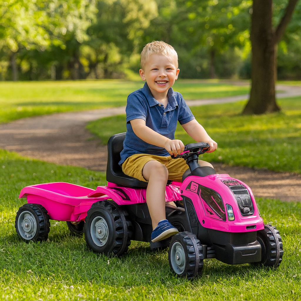 Traktor za decu sa prikolicom roze - Slika 2
