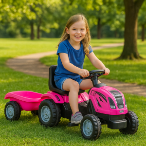 Traktor za decu sa prikolicom roze