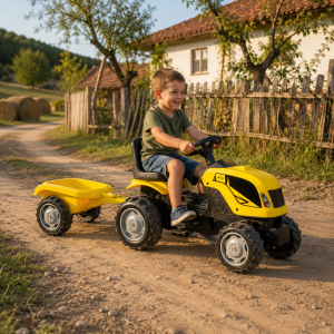 Dečiji traktor na pedale sa prikolicom – model 956 žuti