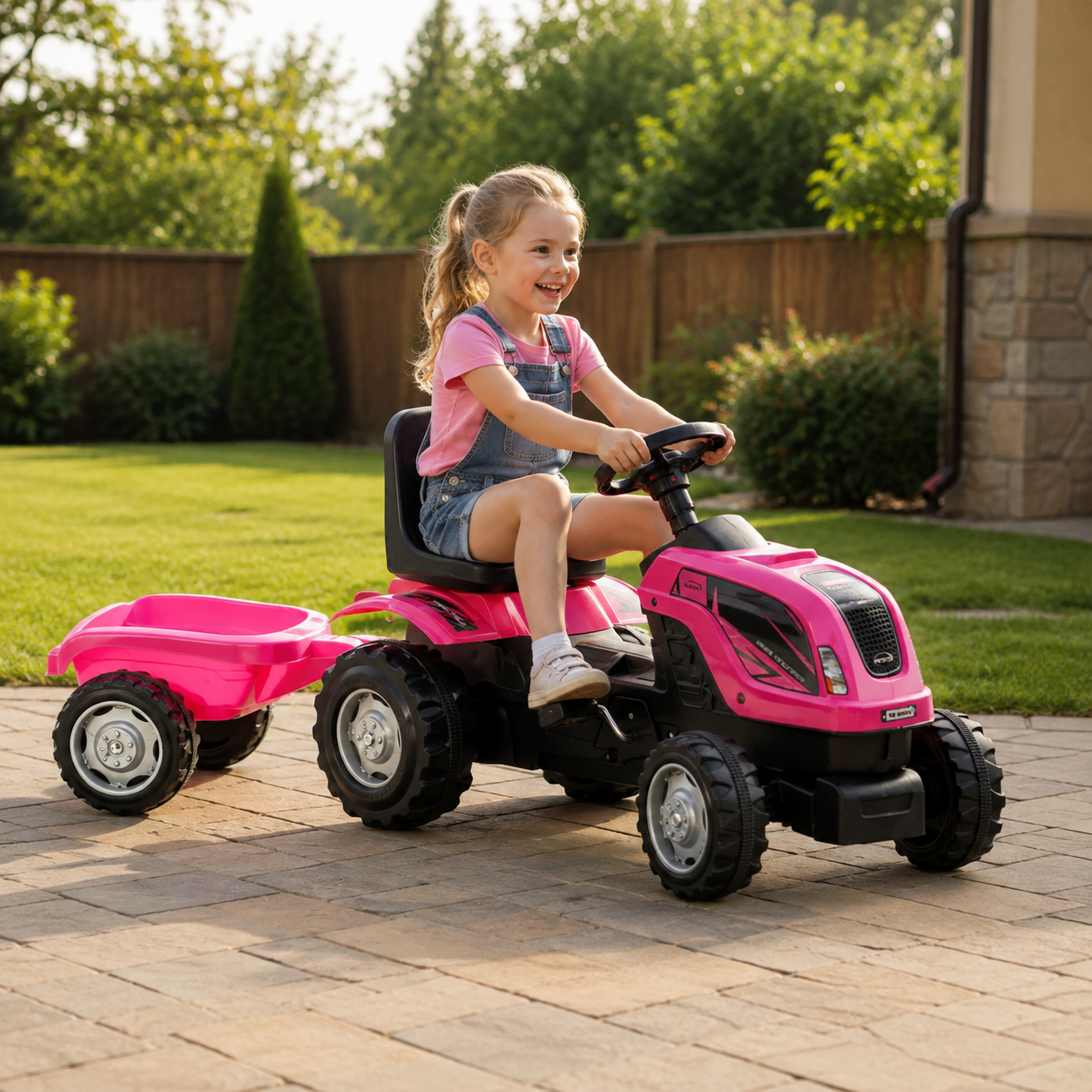 Dečiji traktor na pedale sa prikolicom – model 956 roze - Slika 4