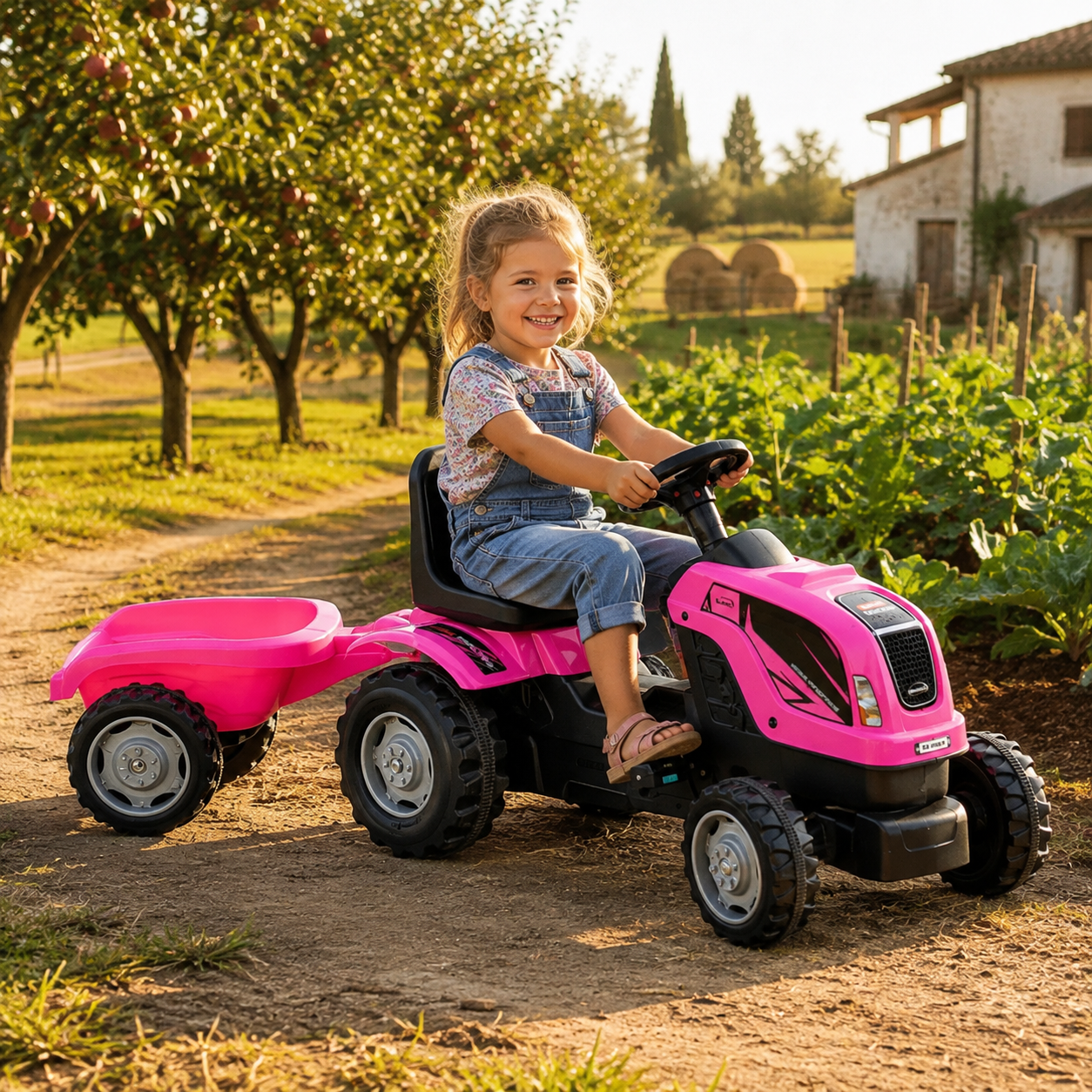Dečiji traktor na pedale sa prikolicom – model 956 roze - Slika 3