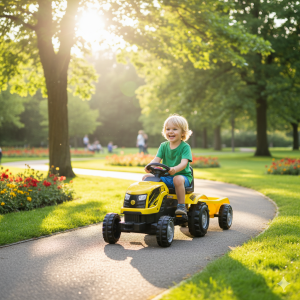Traktor za decu sa prikolicom žuti