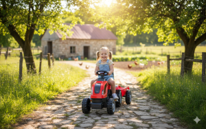 Traktor za decu sa prikolicom crveni