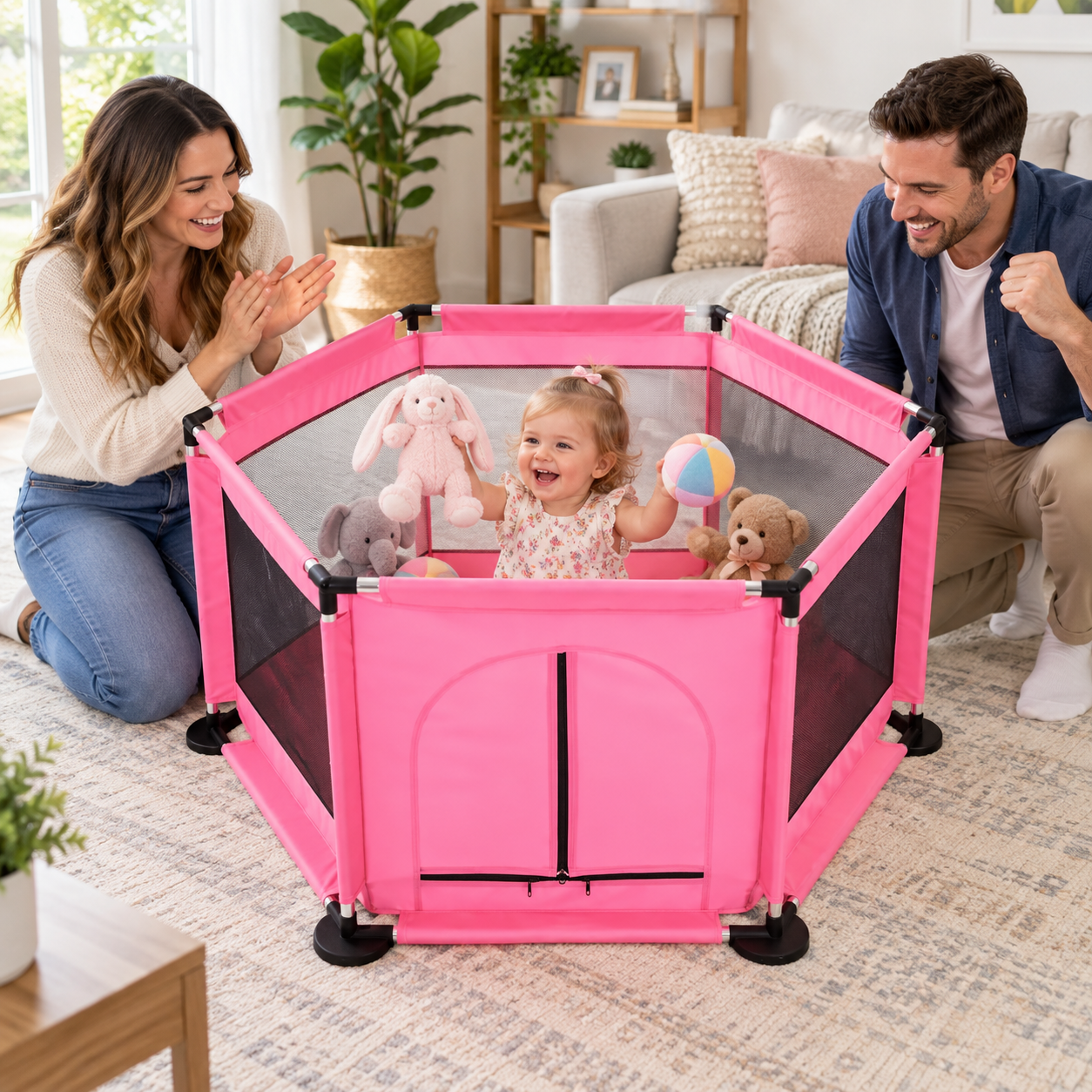 Prenosiva ogradica za decu 615 – 110 cm roze - Slika 2