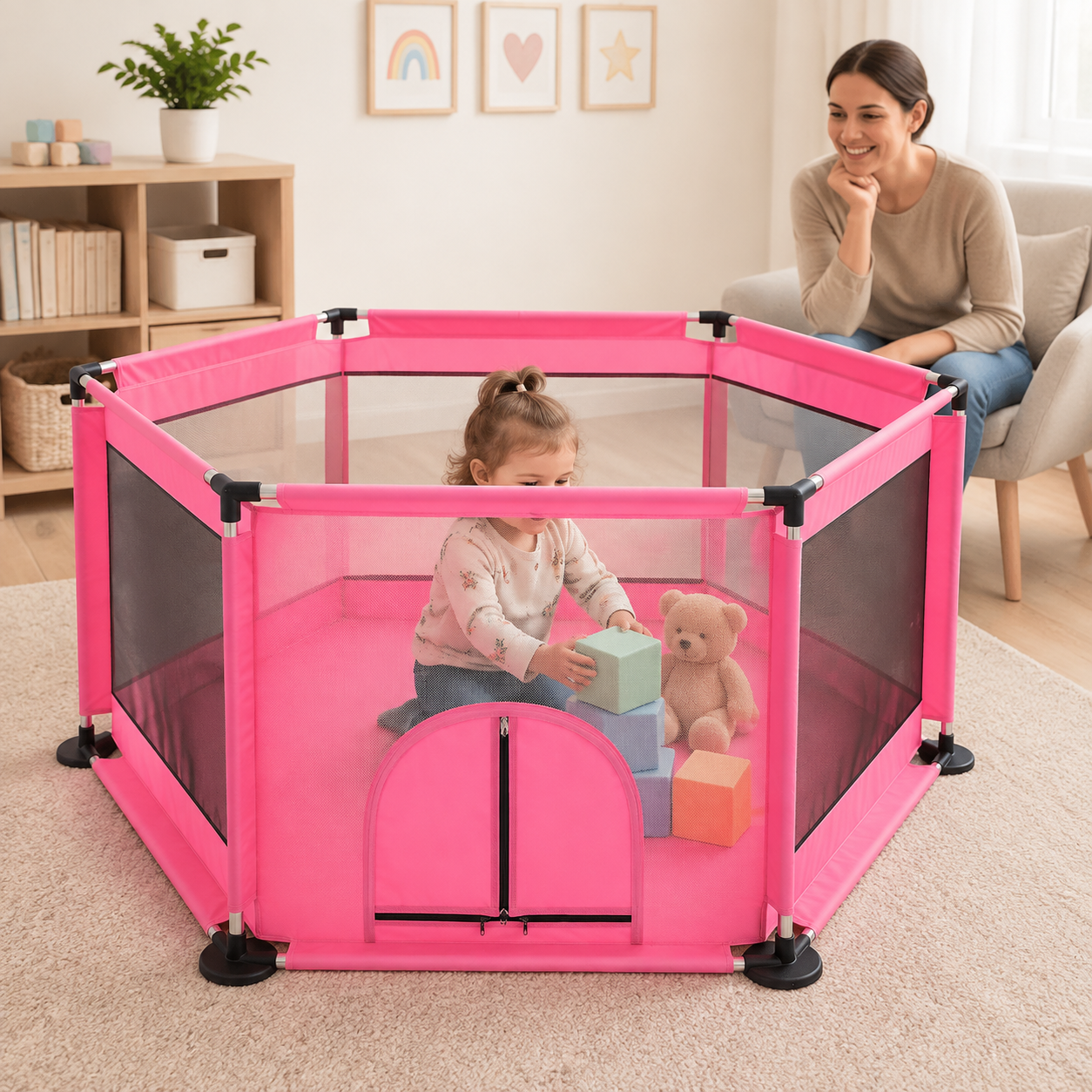 Prenosiva ogradica za decu 615 roze - Slika 3