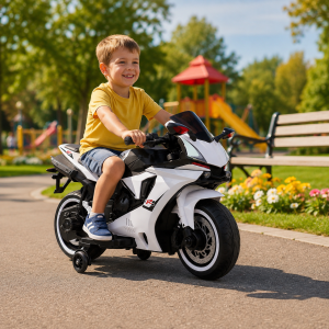 Dečiji motor na akumulator sa pomoćnim točkovima Model 149 beli