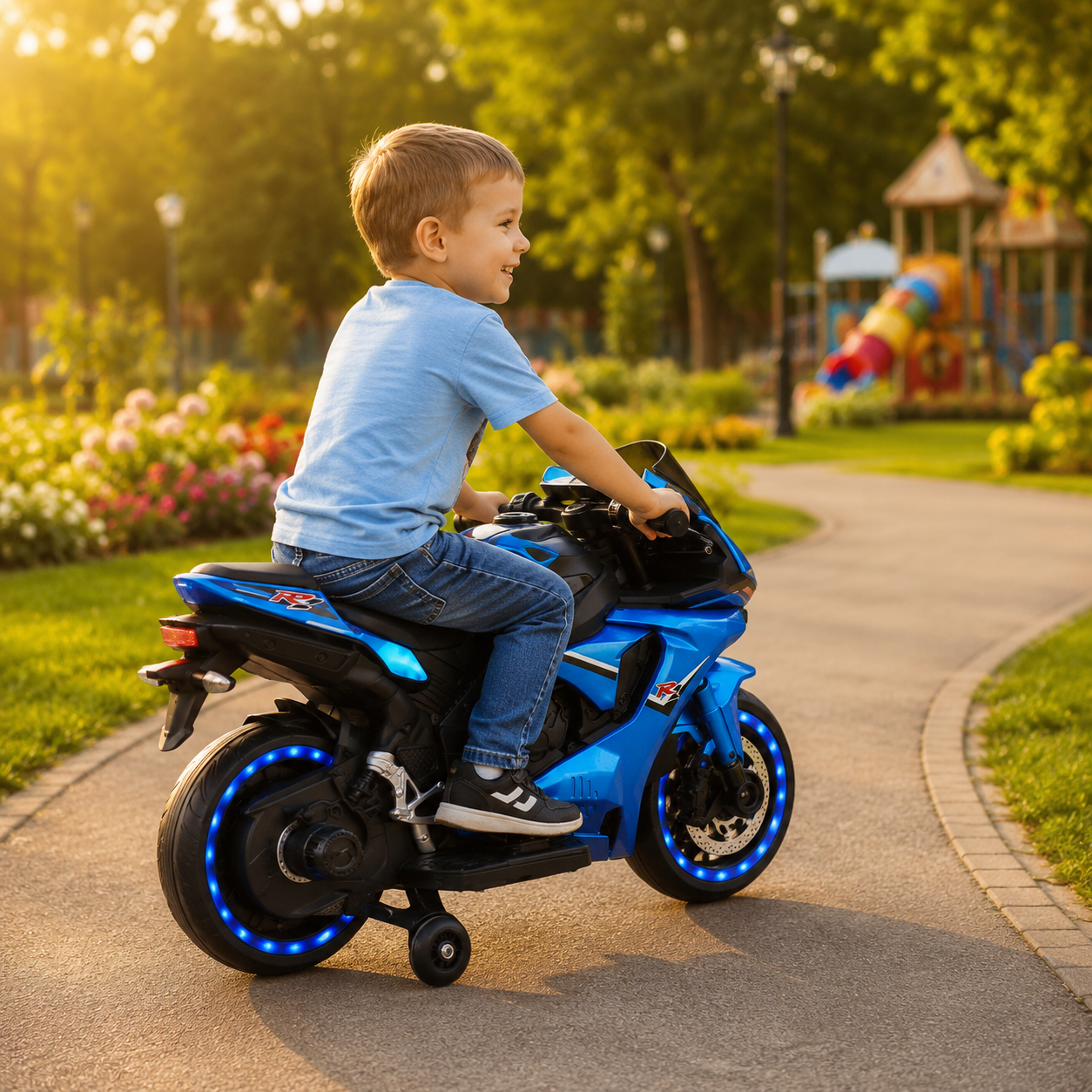 Dečiji motor na akumulator sa pomoćnim točkovima Model 149 plavi - Slika 3